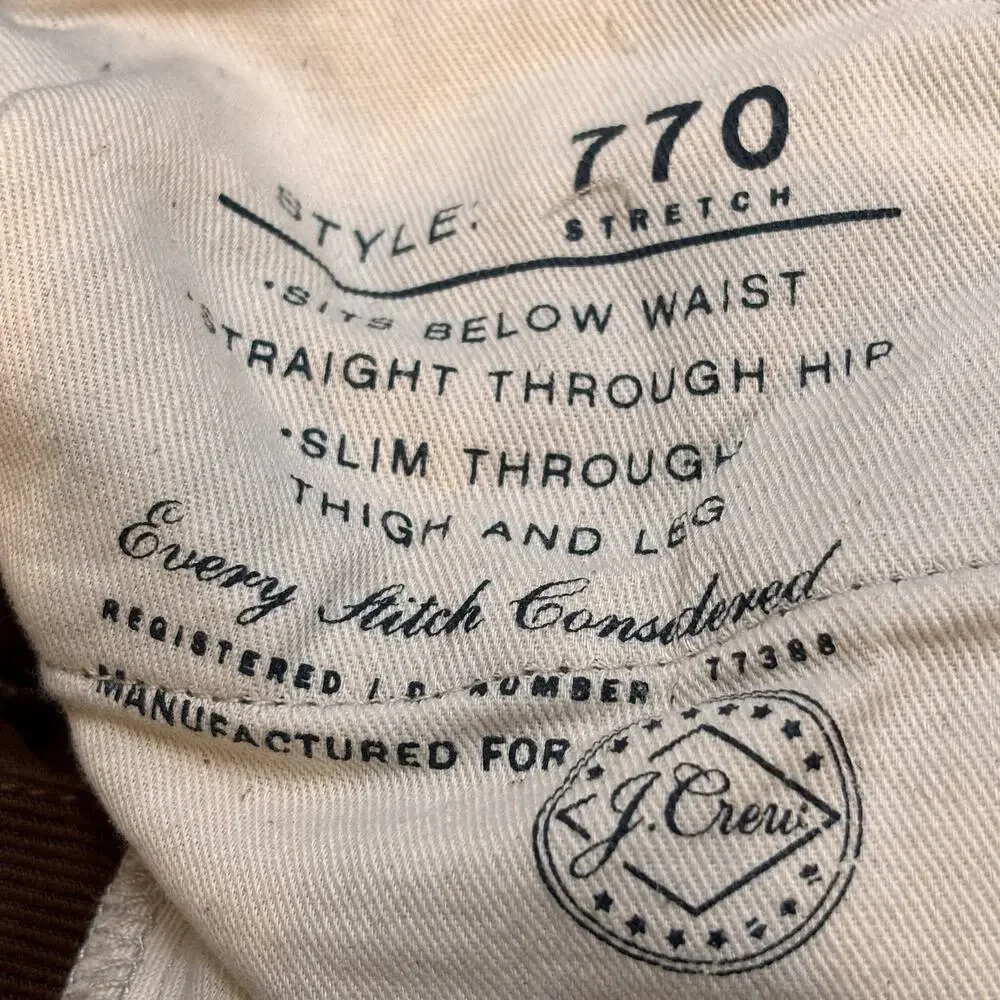 J. Crew 770 Straight Fit Dark Khaki Corduroy 5-Pocket Pant 32x34 Cotton Stretch*